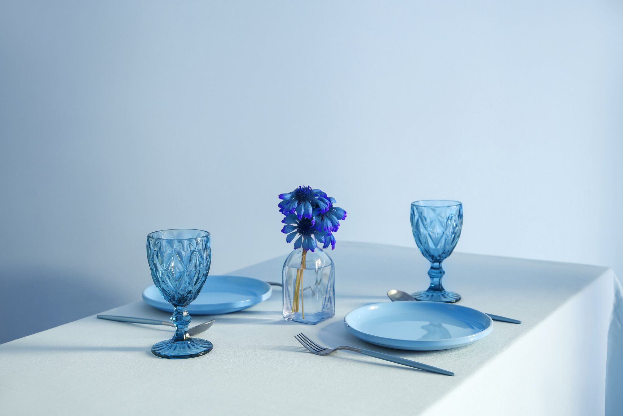 Stylish Table Setting in Blue Colors
